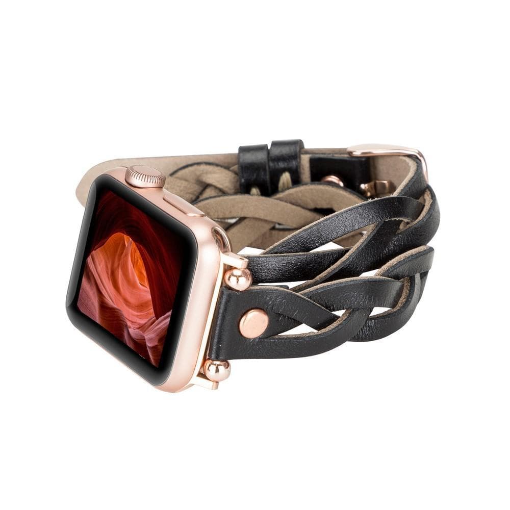 B2B - Leather Apple Watch Bands - Ferro Braided DT Peggy Rose Gold Trok Style Bomonti