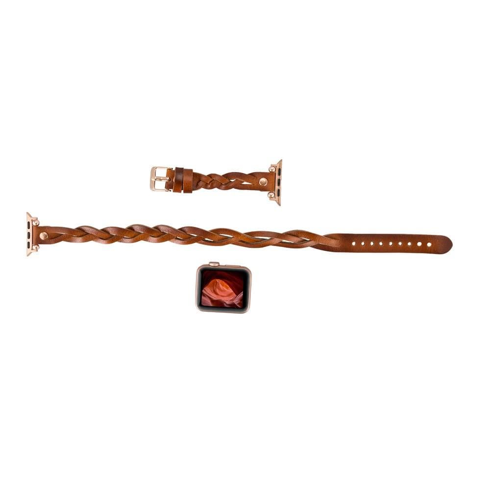 B2B - Leather Apple Watch Bands - Ferro Braided DT Peggy Rose Gold Trok Style Bomonti