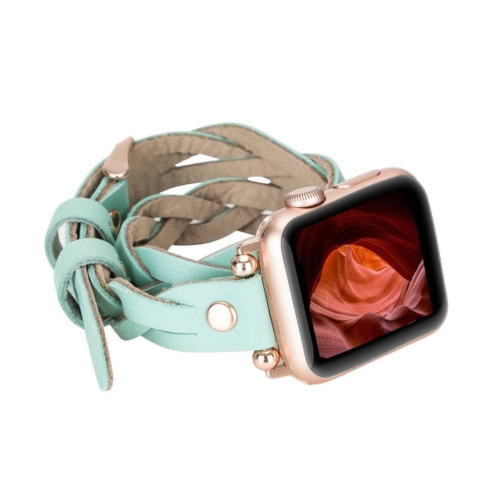 B2B - Leather Apple Watch Bands - Ferro Braided DT Peggy Rose Gold Trok Style BRN7 Bomonti