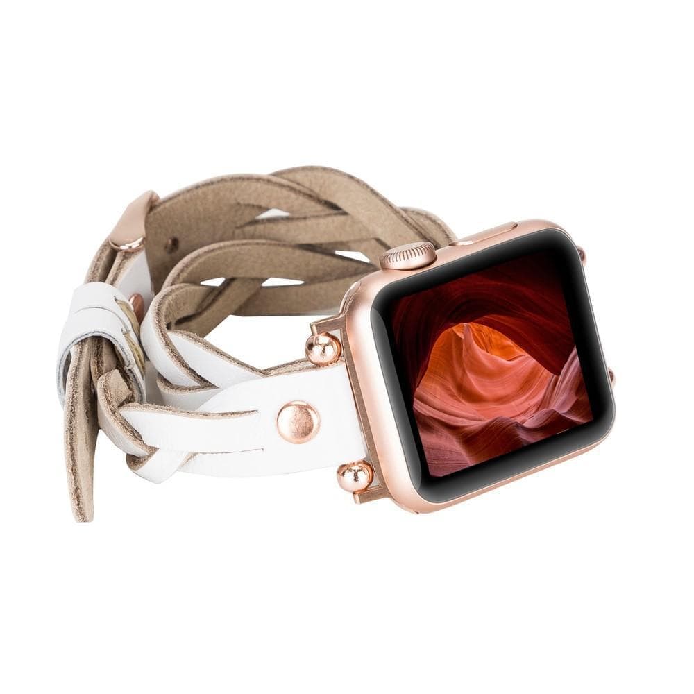 B2B - Leather Apple Watch Bands - Ferro Braided DT Peggy Rose Gold Trok Style F3 Bomonti
