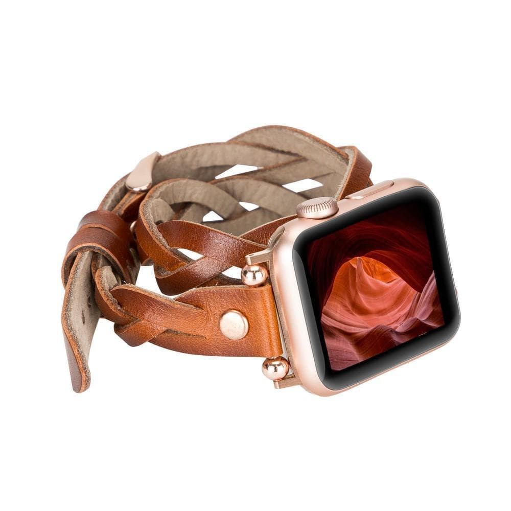 B2B - Leather Apple Watch Bands - Ferro Braided DT Peggy Rose Gold Trok Style RST2EF Bomonti