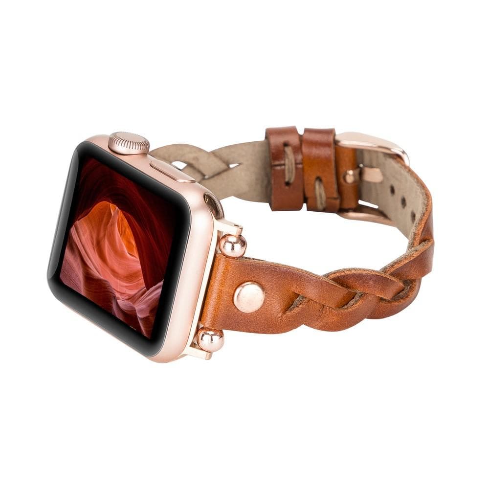 B2B - Leather Apple Watch Bands - Ferro Braided Wanda Rose Gold Trok Style Bomonti