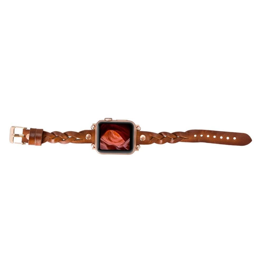 B2B - Leather Apple Watch Bands - Ferro Braided Wanda Rose Gold Trok Style Bomonti