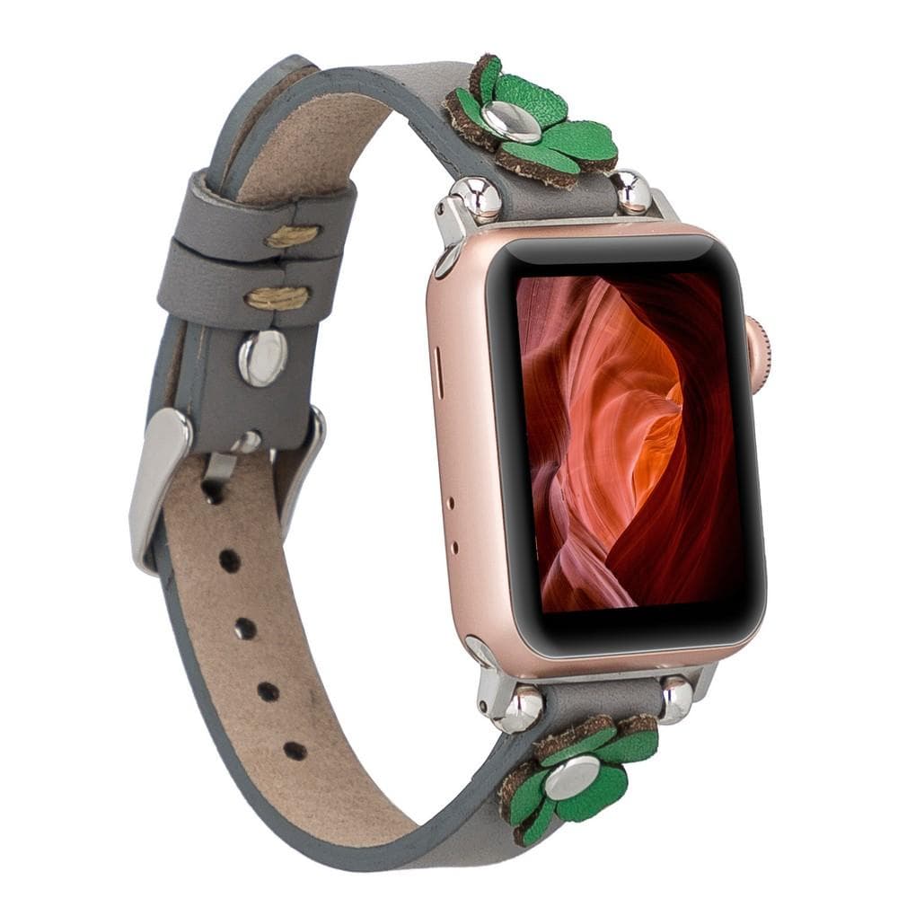 Ferro Gray Leather Apple Watch Band - Bomonti