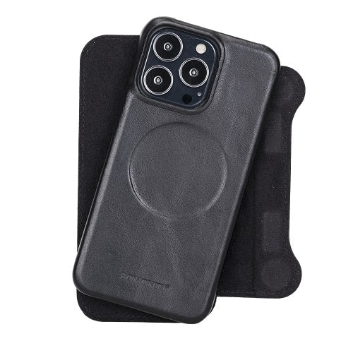 Rostar Black Leather iPhone 13 Pro Detachable Bi-Fold Wallet Case with MagSafe & Card Holder - Bomonti - 23