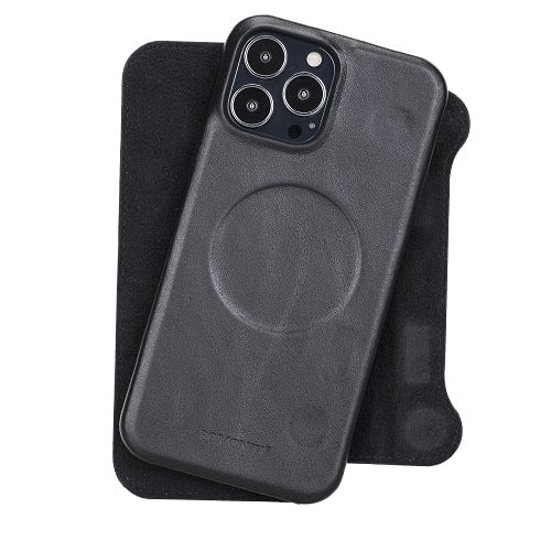 Rostar Black Leather iPhone 13 Pro Max Detachable Bi-Fold Wallet Case with MagSafe & Card Holder - Bomonti - 12