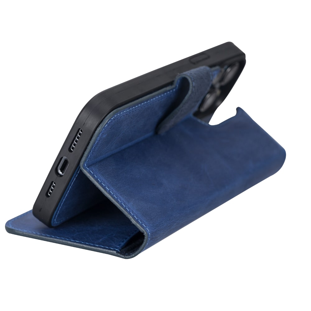 Rostar Blue Leather iPhone 13 Pro Max Detachable Bi-Fold Wallet Case with MagSafe & Card Holder - Bomonti - 7