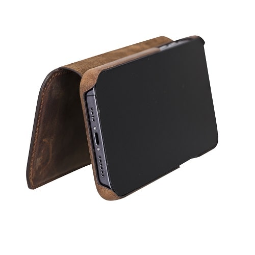 Rostar Tan Brown Leather iPhone 13 Pro Max Detachable Bi-Fold Wallet Case with MagSafe & Card Holder - Bomonti - 13