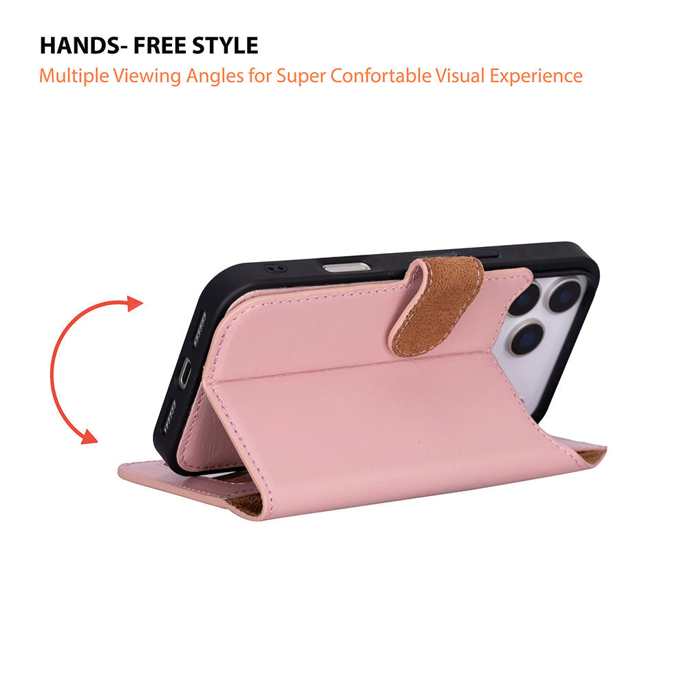Pink Leather iPhone 17 Pro Max Detachable Wallet Case