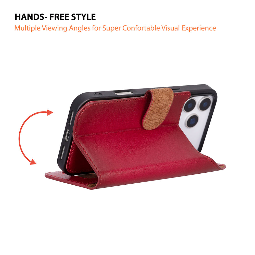 Red Leather iPhone 17 Pro Detachable Wallet Case