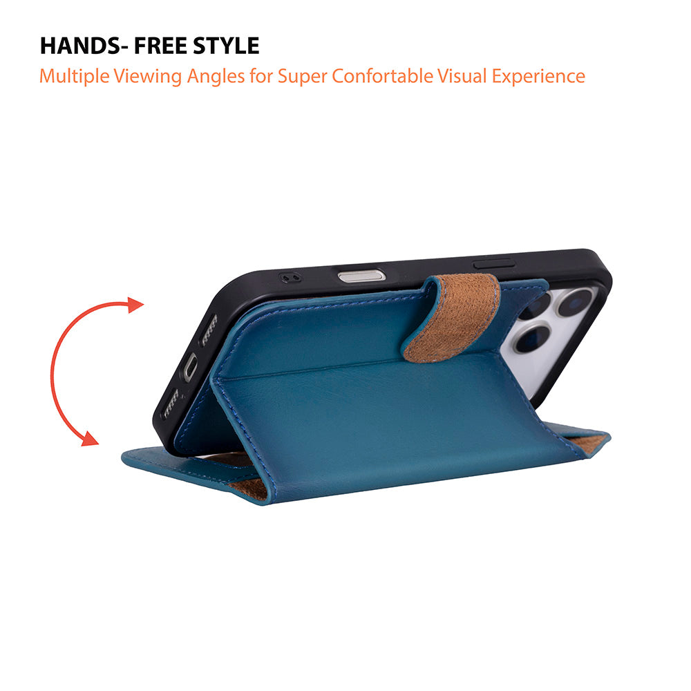 Blue Leather iPhone 17 Pro Max Detachable Wallet Case