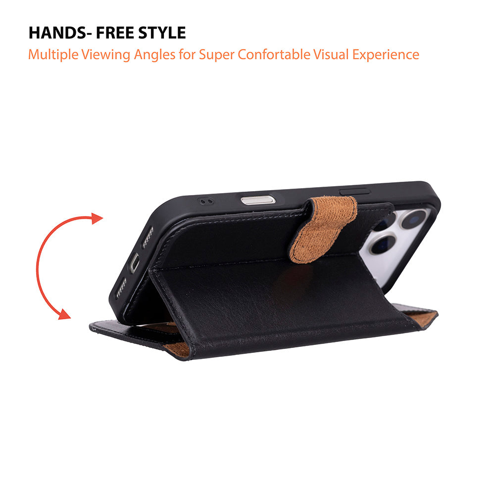 Black Leather iPhone 17 Pro Max Detachable Wallet Case