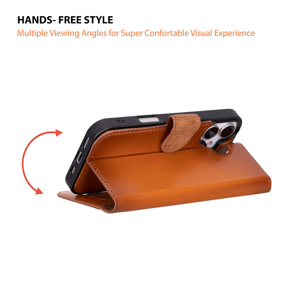 Tan Leather iPhone 17 Detachable Wallet Case