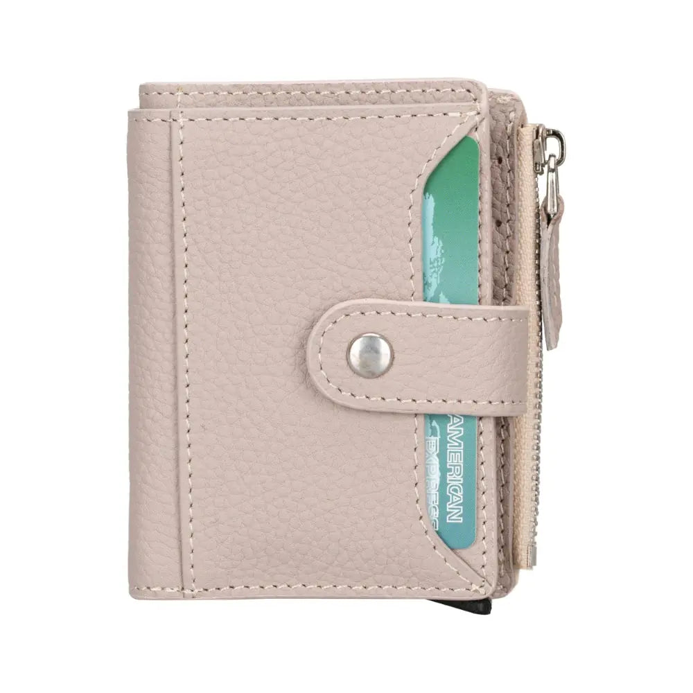 Beige Leather Pop Up Card Wolder Wallet with Zipper Closure Coin Holder Slot – Bomonti