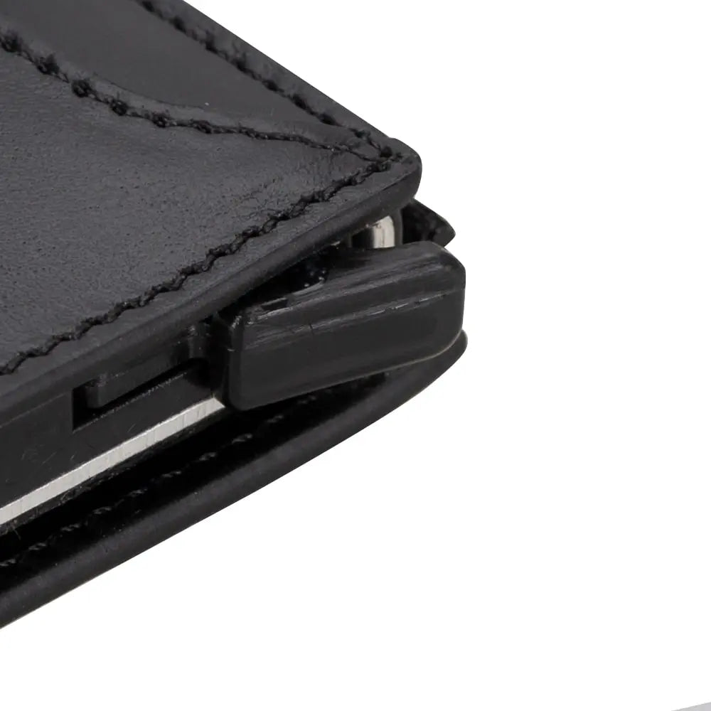 Black Leather Pop Up Card Wolder Wallet with Zipper Closure Coin Holder Slot – Bomonti