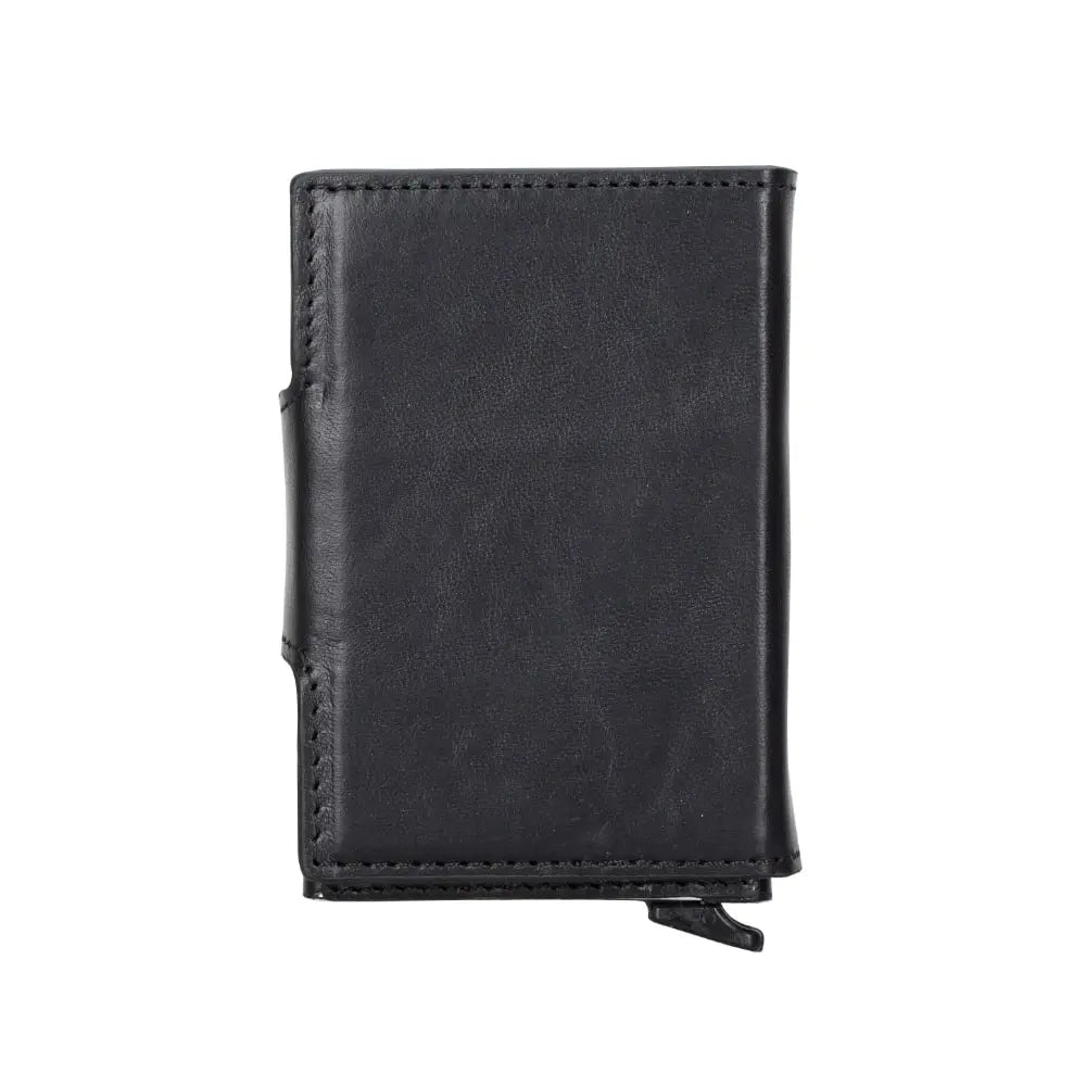 Black Leather Pop-Up RFID Blocking Detachable Cardholder Wallet - Bomonti Goods