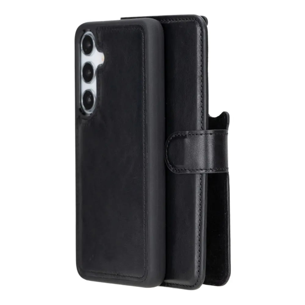 Black Leather Samsung Galaxy S24 Plus Detachable Wallet Case with Card Holder - Bomonti