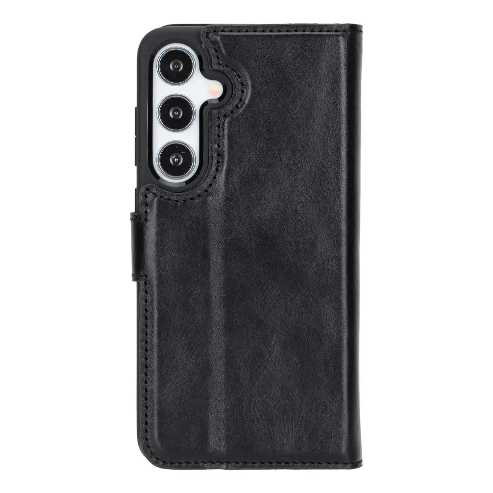 Black Leather Samsung Galaxy S24 Plus Detachable Wallet Case with Card Holder - Bomonti