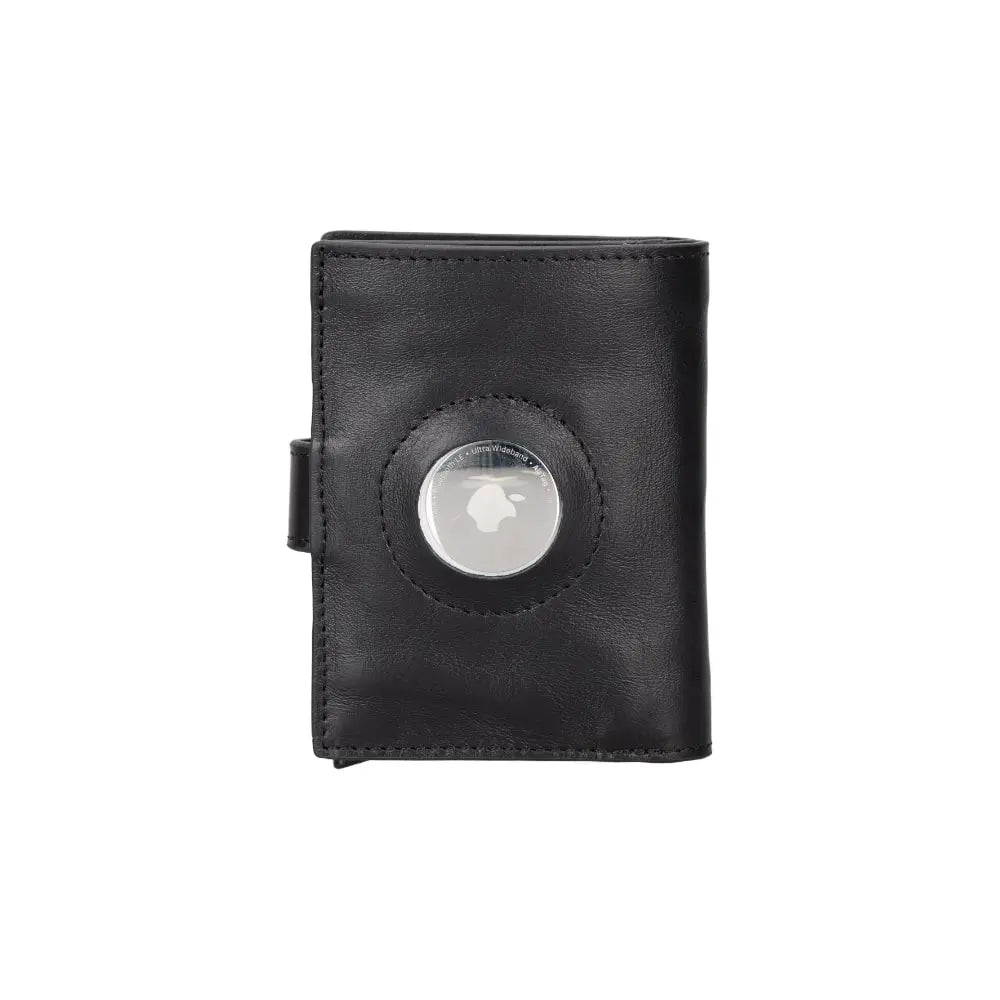 Black Leather Wallet with Pup-Up Card Holder Mechanism AirTag Holder Integrated - Bomonti