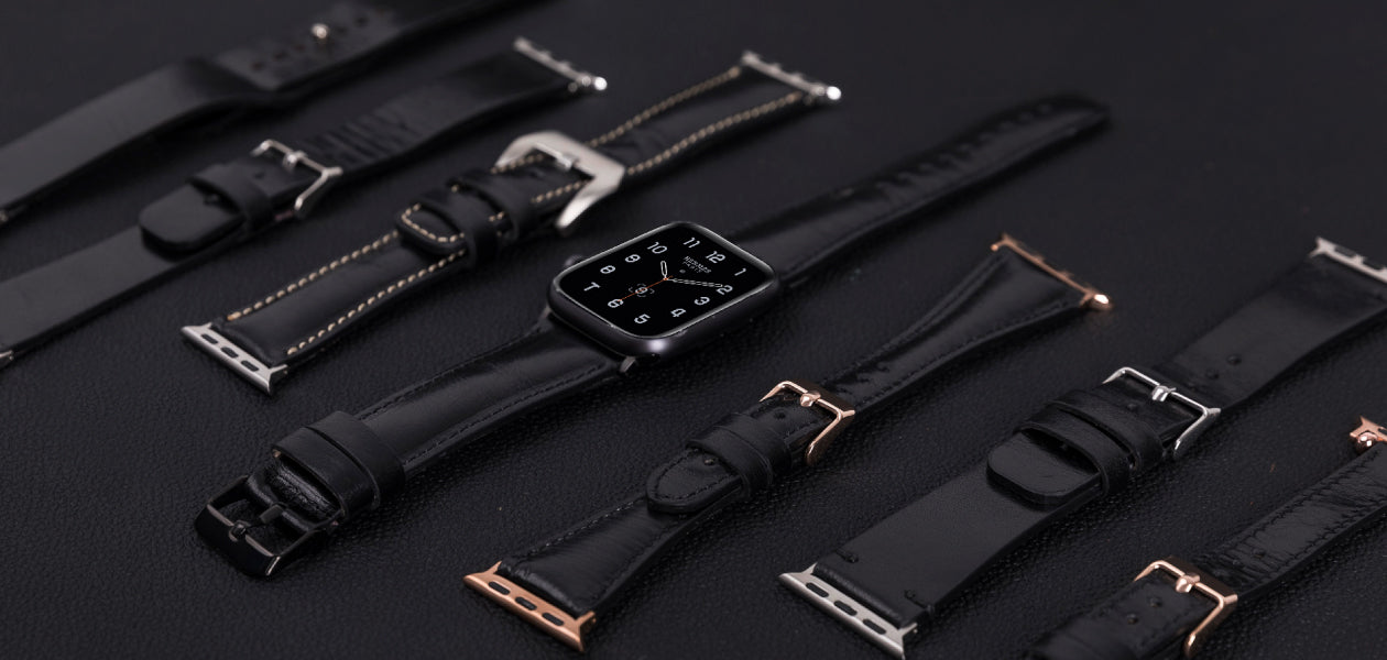 Bomonti Leather Apple Watch Bands Black Leather Series - 4