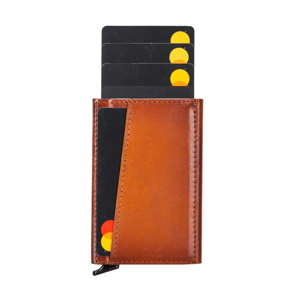 Brown Leather Pop-Up RFID Blocking Detachable Cardholder Wallet - Bomonti Goods