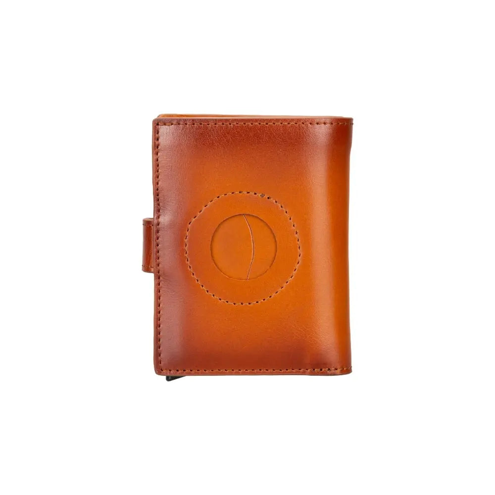 Brown Leather Wallet with Pup-Up Card Holder Mechanism AirTag Holder Integrated - Bomonti