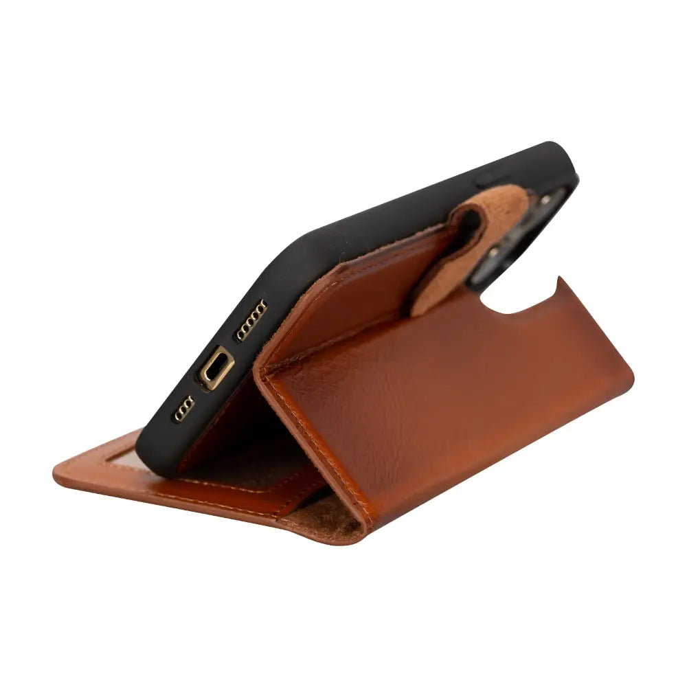 Brown Leather iPhone 15 Pro max Detachable Card Holder Wallet Case with Magsafe-Bomonti