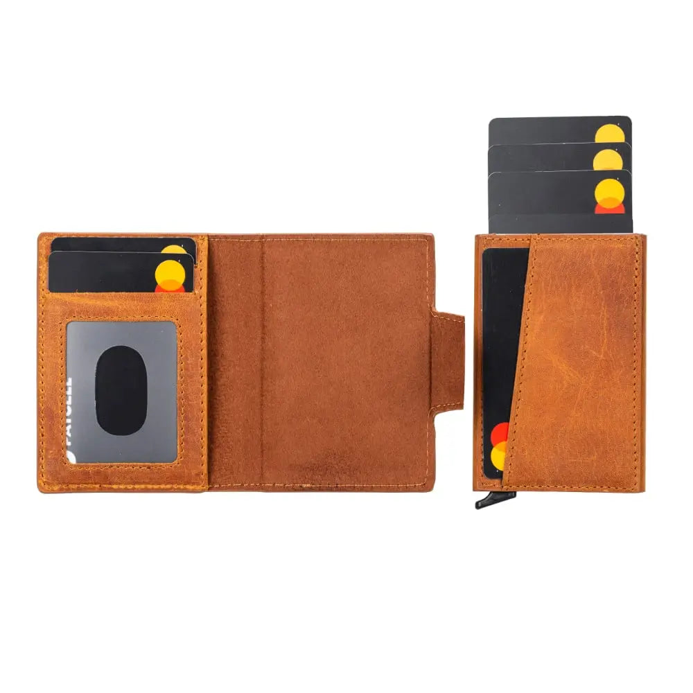 Burnish Leather Pop-Up RFID Blocking Detachable Cardholder Wallet - Bomonti Goods