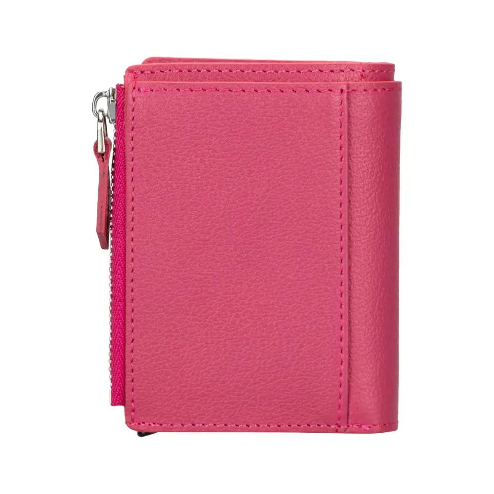 Fuchsia Leather Pop Up Card Wolder Wallet with Zipper Closure Coin Holder Slot – Bomonti
