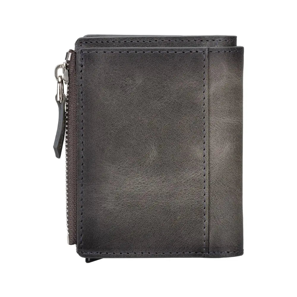 Grey Leather Pop Up Card Wolder Wallet with Zipper Closure Coin Holder Slot – Bomonti