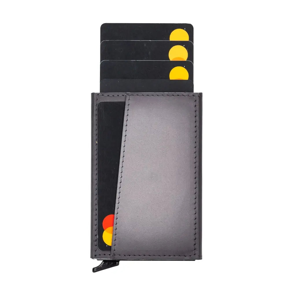 Gray Leather Pop-Up RFID Blocking Detachable Cardholder Wallet - Bomonti Goods