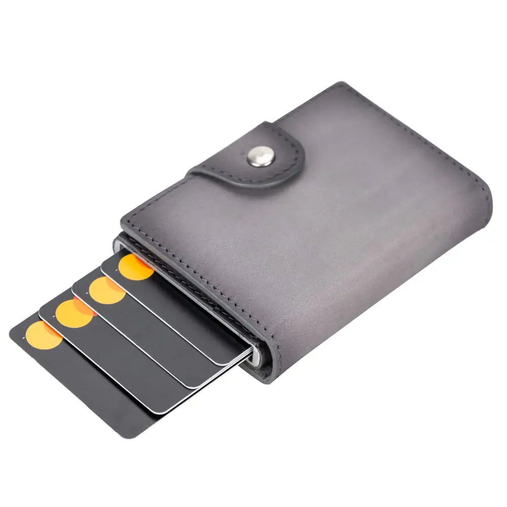 Gray Leather Pop-Up RFID Blocking Detachable Cardholder Wallet - Bomonti Goods