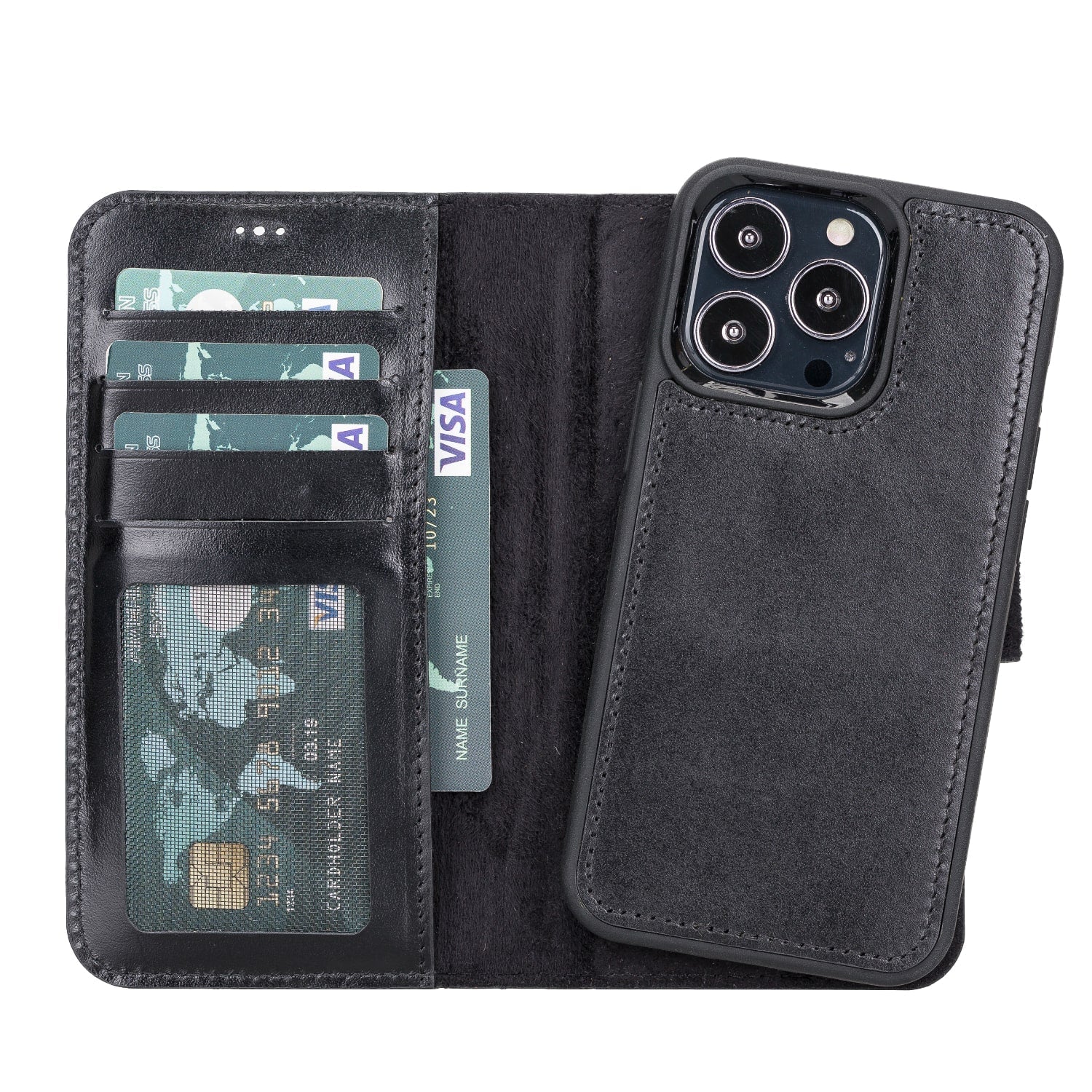 Luxury Black Leather iPhone 13 Pro Wallet Case with MagSafe & RFID Card Holder - Bomonti - 1