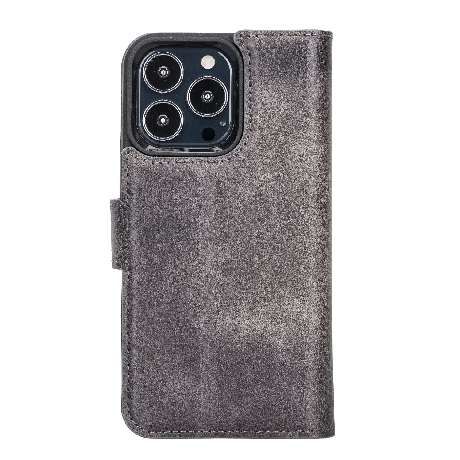 Luxury Grey Leather iPhone 13 Pro Wallet Case with MagSafe & RFID Card Holder - Bomonti - 3