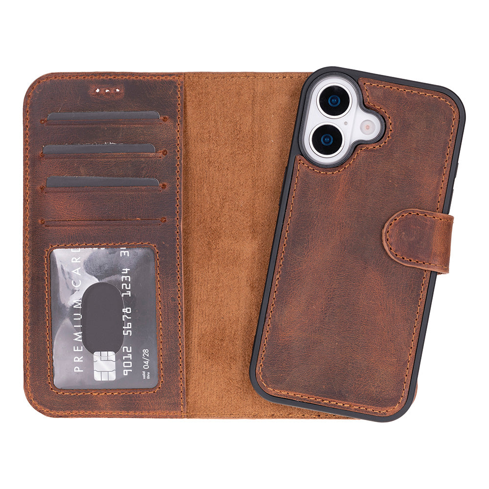 Brown Leather iPhone 17 Detachable Wallet Case