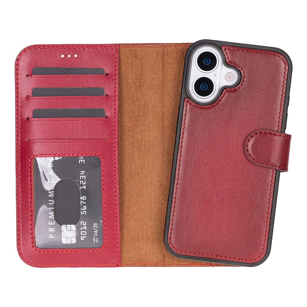 Red Leather iPhone 17 Detachable Wallet Case