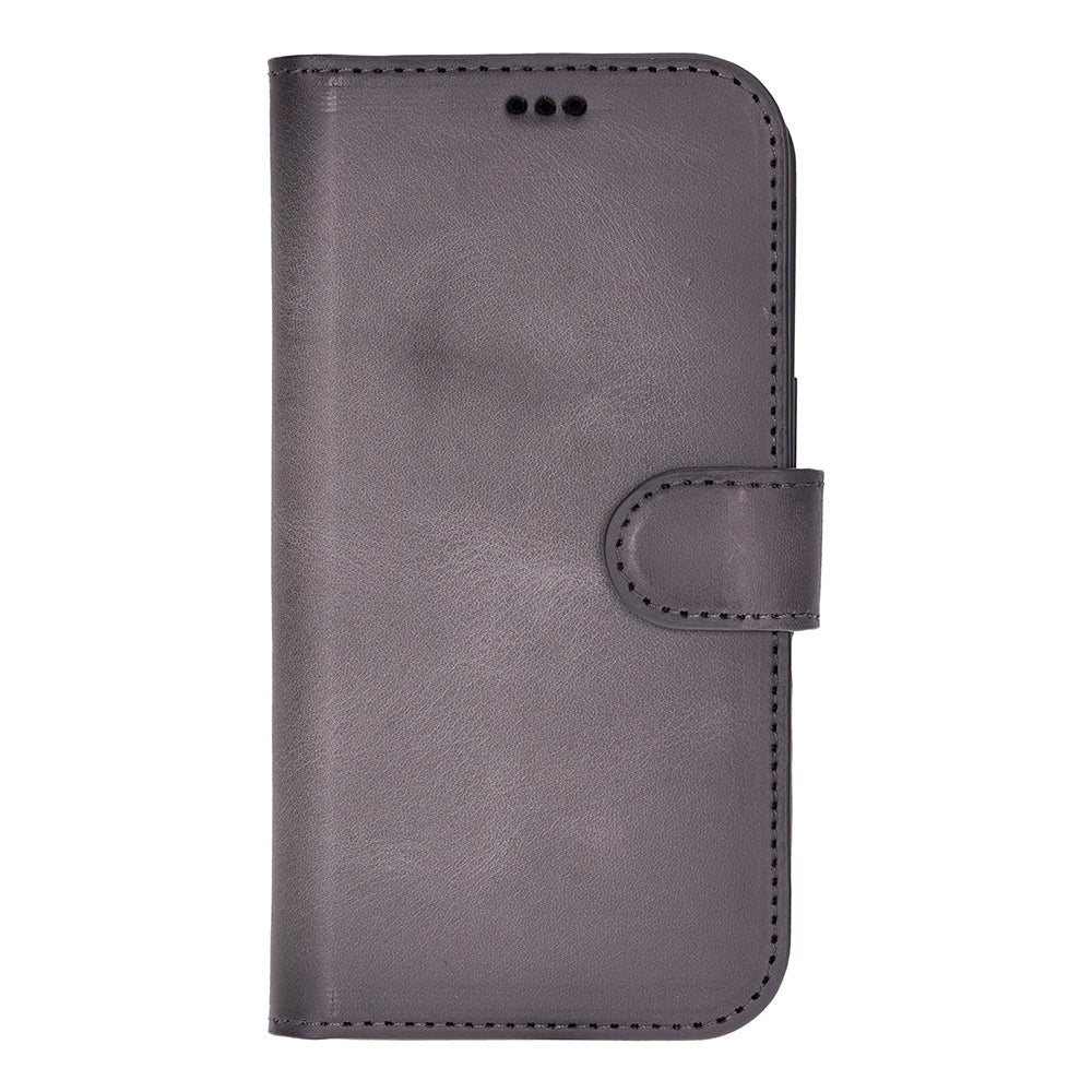 Gray Leather iPhone 17 Detachable Wallet Case