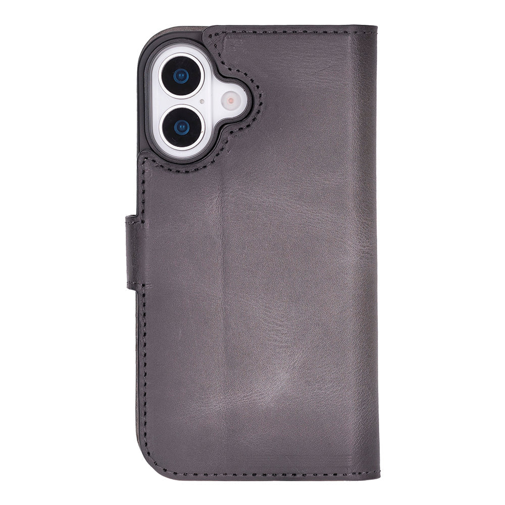 Gray Leather iPhone 17 Detachable Wallet Case