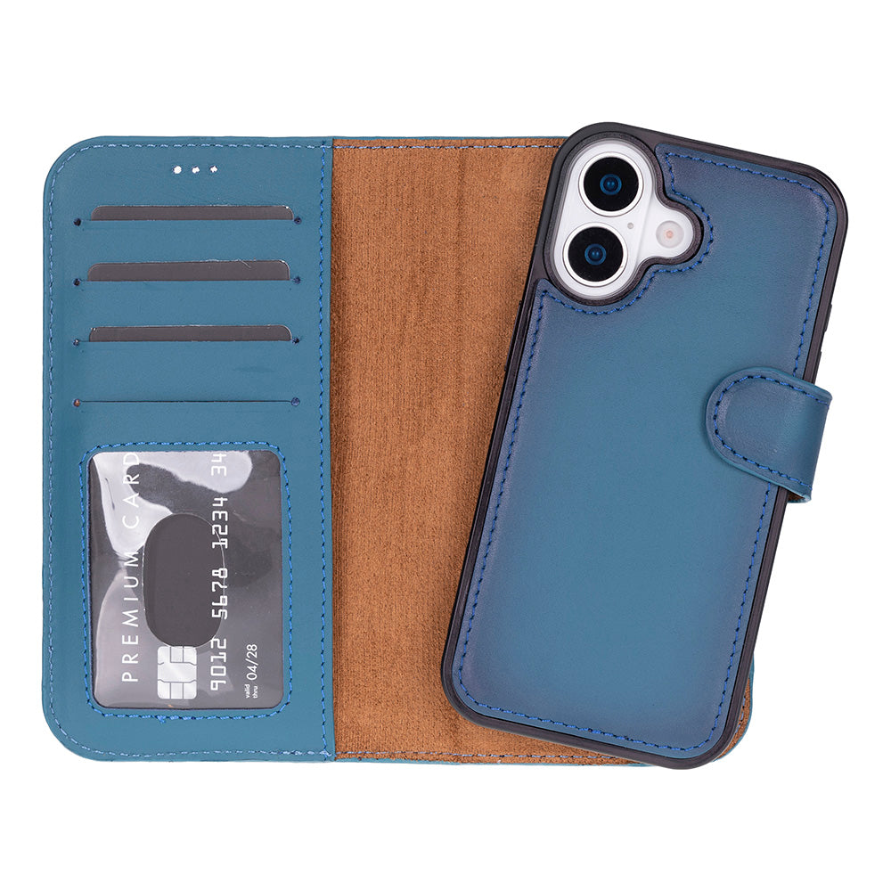 Blue Leather iPhone 17 Detachable Wallet Case