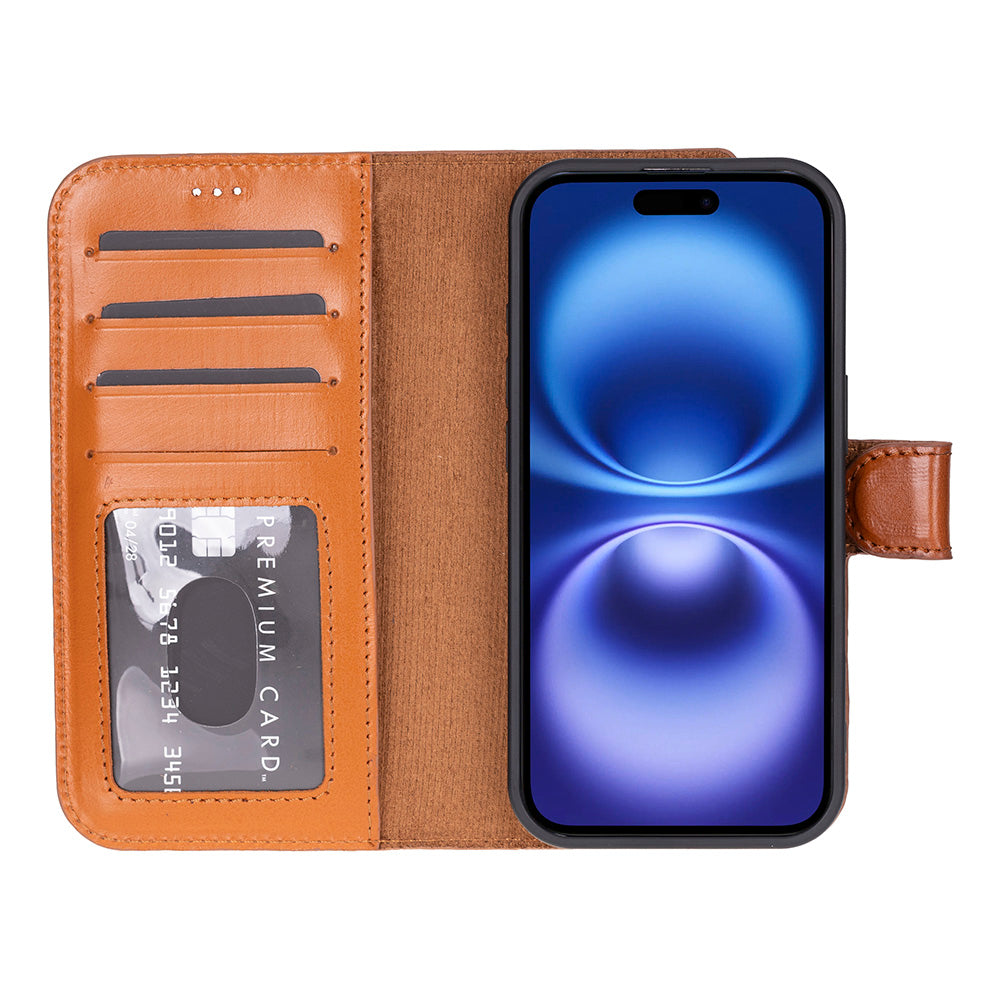 Tan Leather iPhone 17 Detachable Wallet Case