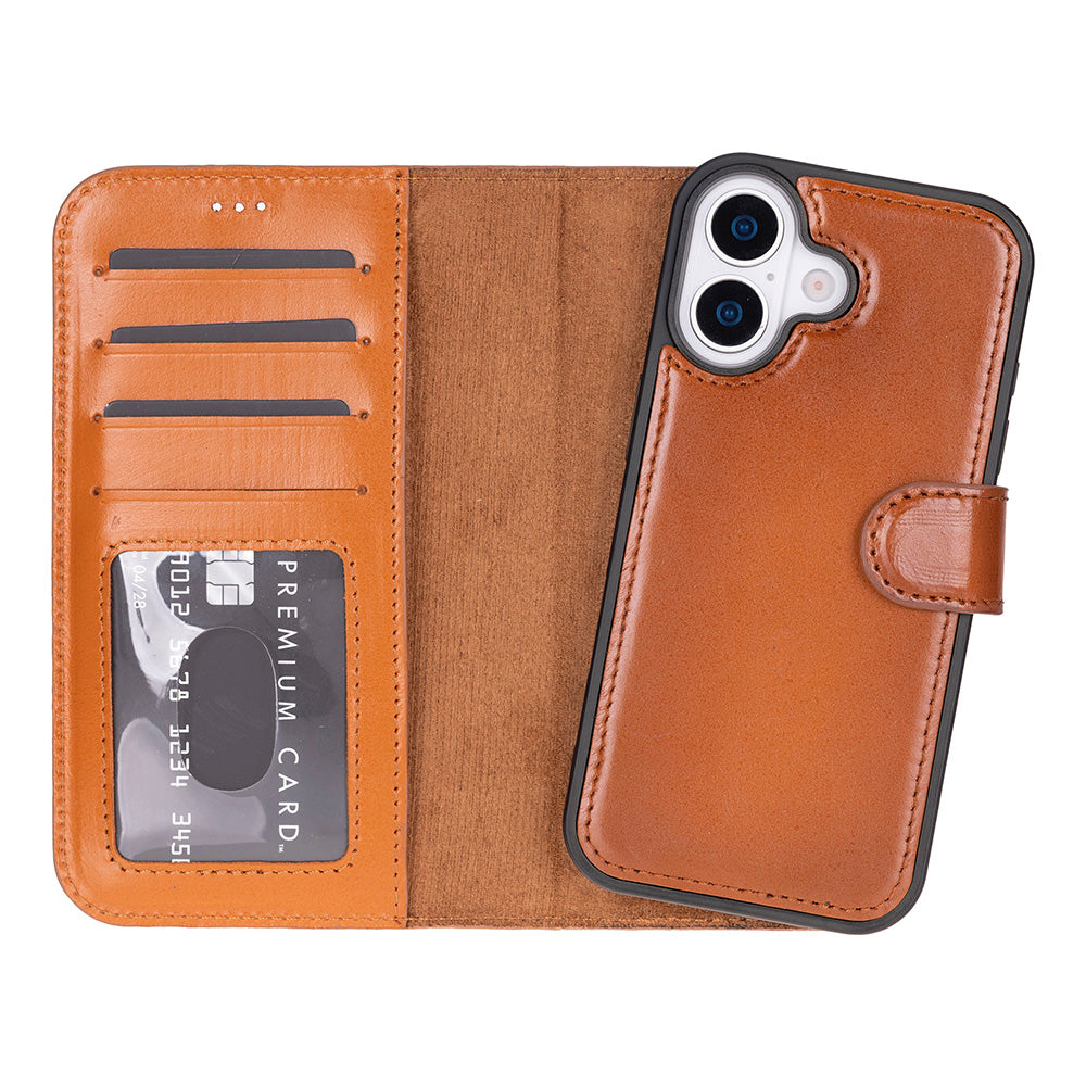 Tan Leather iPhone 17 Detachable Wallet Case