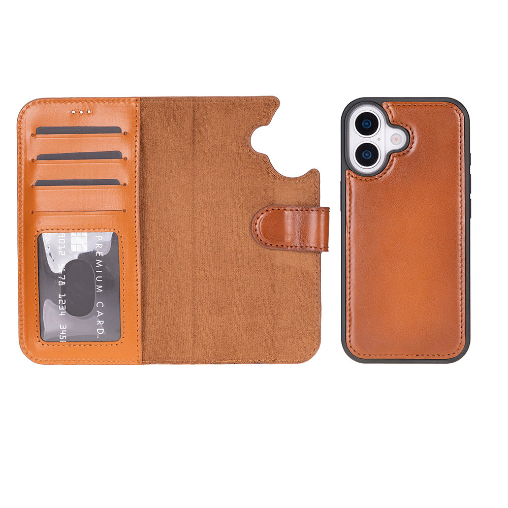 Tan Leather iPhone 17 Detachable Wallet Case