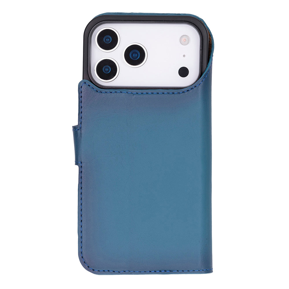 Blue Leather iPhone 17 Pro Max Detachable Wallet Case