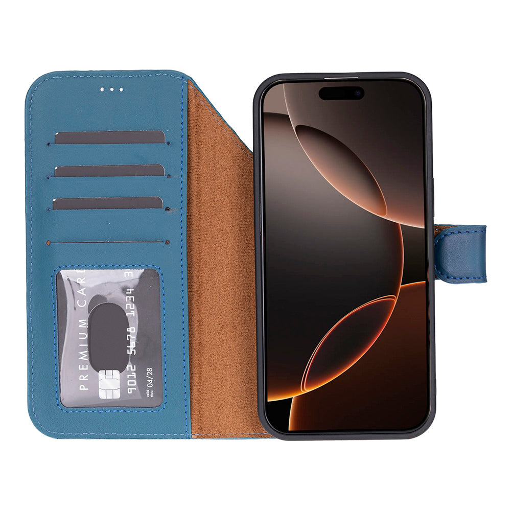 Blue Leather iPhone 17 Pro Max Detachable Wallet Case