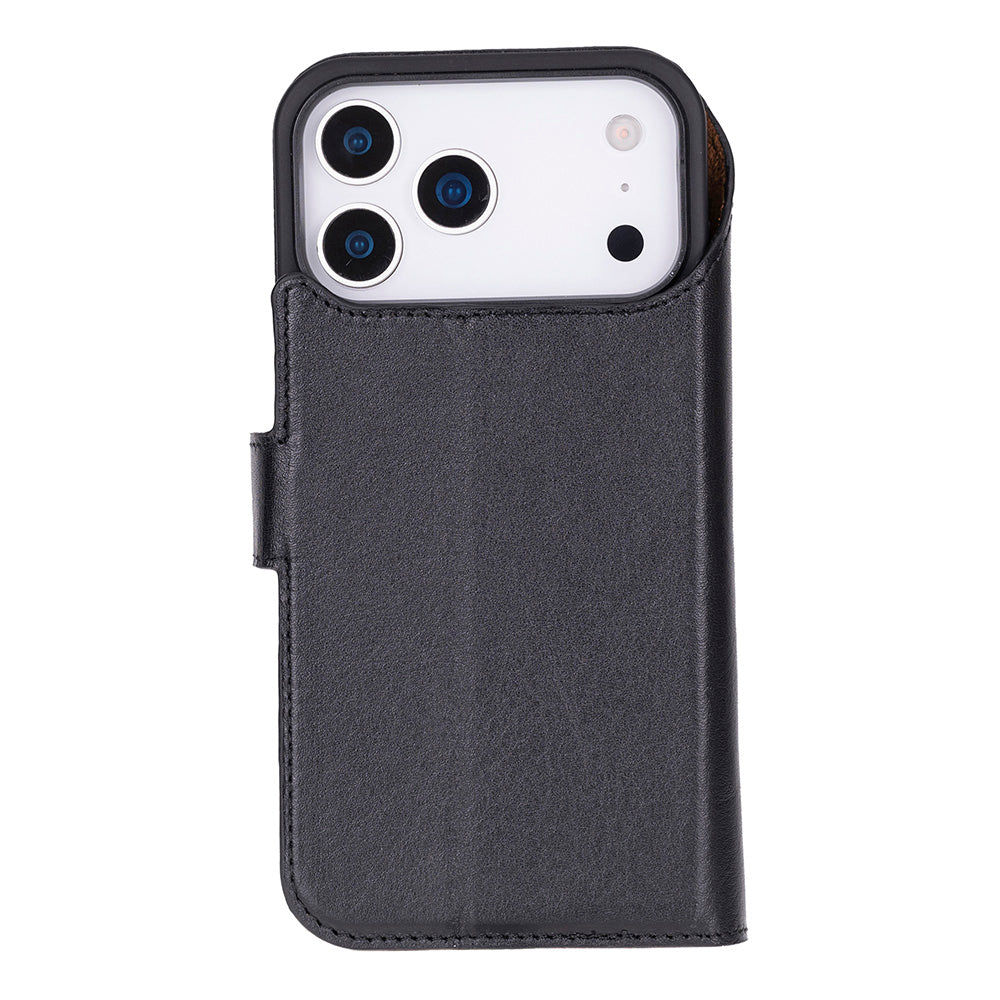 Black Leather iPhone 17 Pro Max Detachable Wallet Case