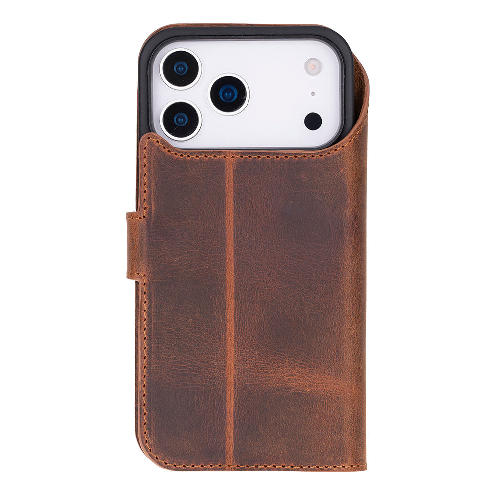 Brown Leather iPhone 17 Pro Max Detachable Wallet Case