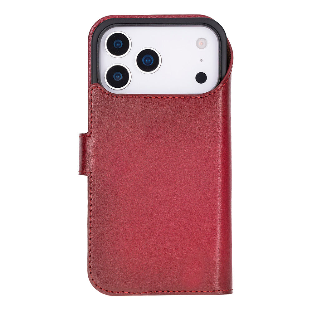 Red Leather iPhone 17 Pro Detachable Wallet Case