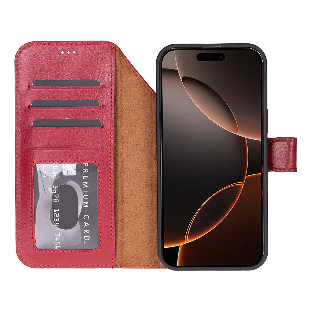 Red Leather iPhone 17 Pro Detachable Wallet Case