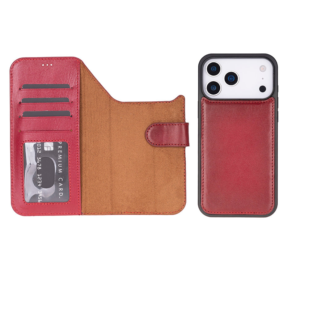 Red Leather iPhone 17 Pro Detachable Wallet Case