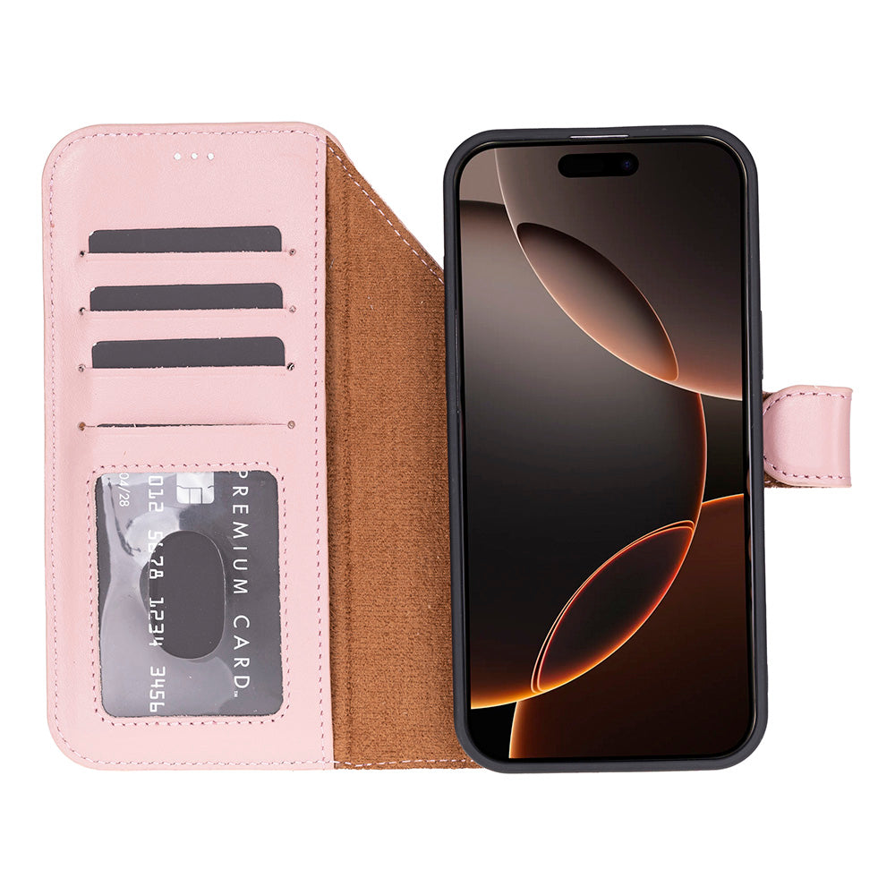 Pink Leather iPhone 17 Pro Max Detachable Wallet Case